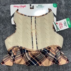 Dog Vest Harness by Merry & Bright with Cable knit & Plaid size L NWT